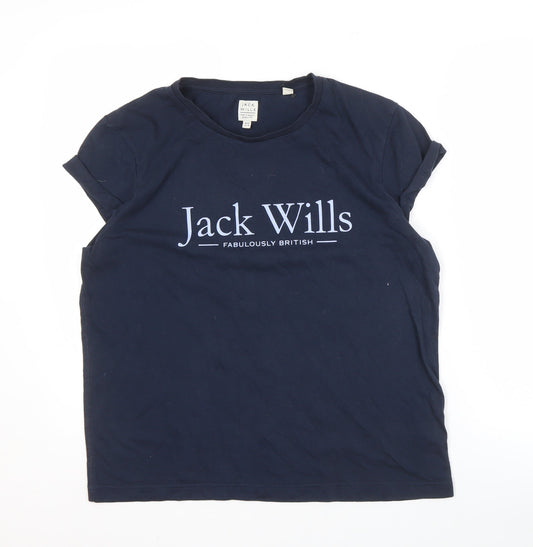 Jack Wills Women's Blue Cotton T-Shirt, Size 12, Casual Wear
