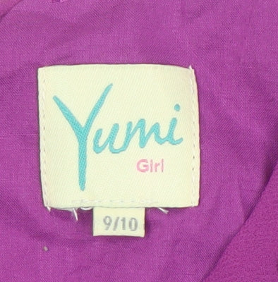 Yumi Girls Purple Sleeveless 9-10 Dress with Embroidery