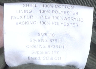 Womens UK Size 10 SoulCal & Co Green Parka Coat