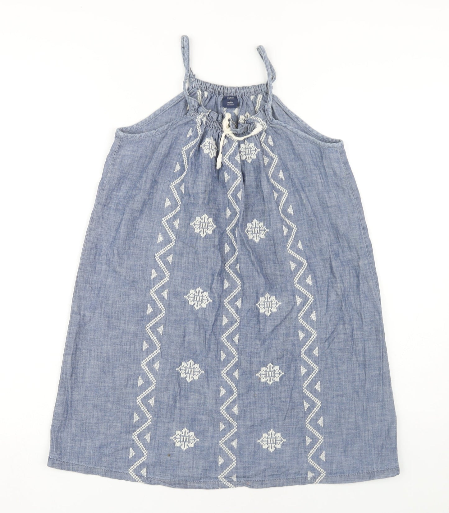 GapKids Blue Geometric Embroidered A-Line Dress - Girls 10-11