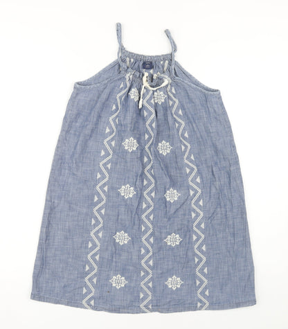 GapKids Blue Geometric Embroidered A-Line Dress - Girls 10-11