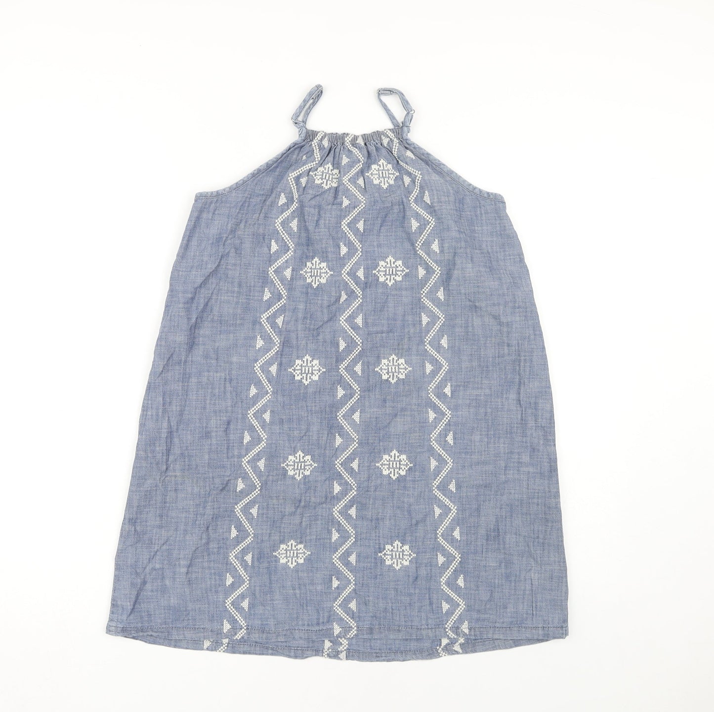 GapKids Blue Geometric Embroidered A-Line Dress - Girls 10-11