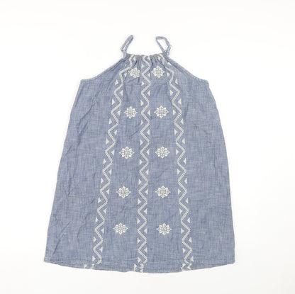 GapKids Blue Geometric Embroidered A-Line Dress - Girls 10-11
