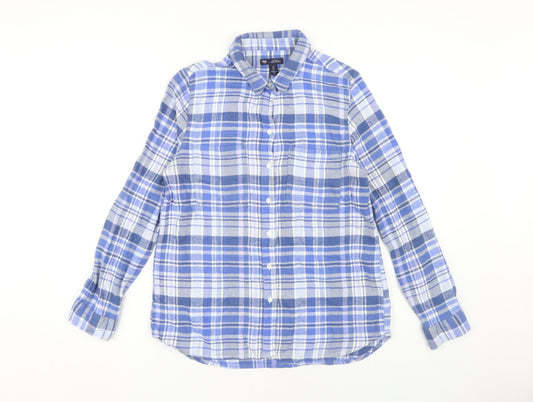 Gap Women's Blue Plaid Button-Up Casual Shirt S