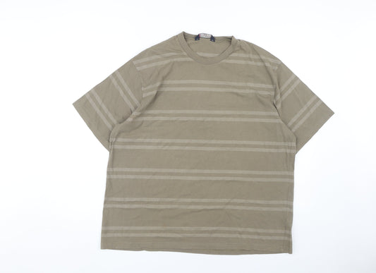 Marks and Spencer Men's Large Beige Striped T-Shirt