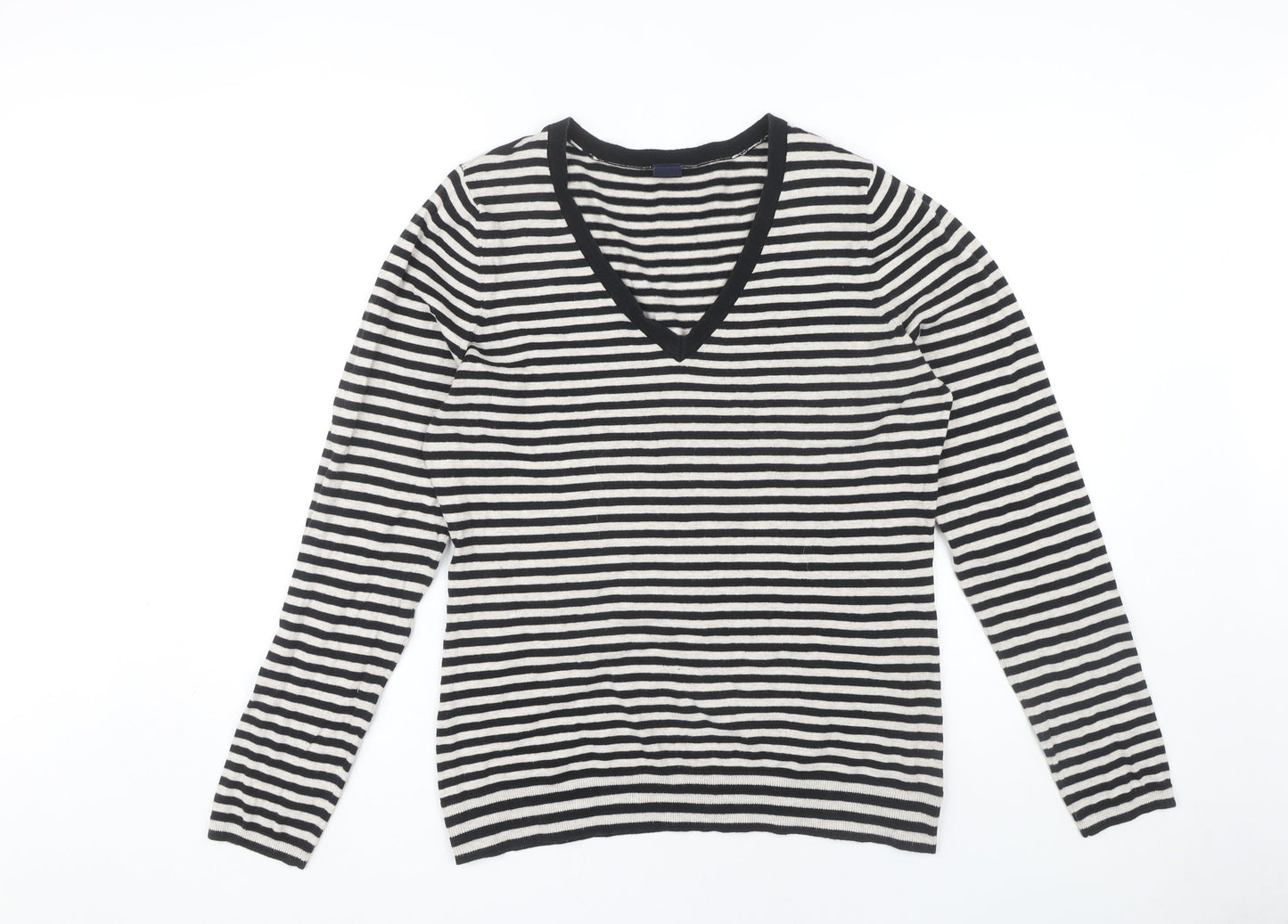 GAP Women's Black Striped V-Neck Knit Jumper XL