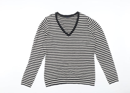 GAP Women's Black Striped V-Neck Knit Jumper XL