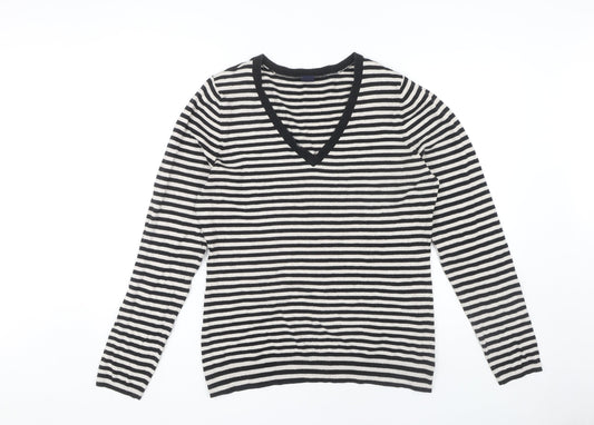 GAP Women's Black Striped V-Neck Knit Jumper XL
