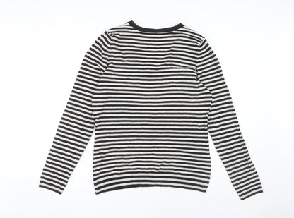 GAP Women's Black Striped V-Neck Knit Jumper XL