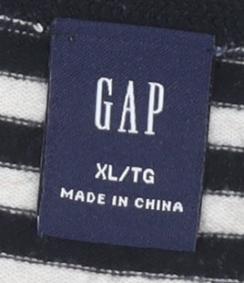 GAP Women's Black Striped V-Neck Knit Jumper XL