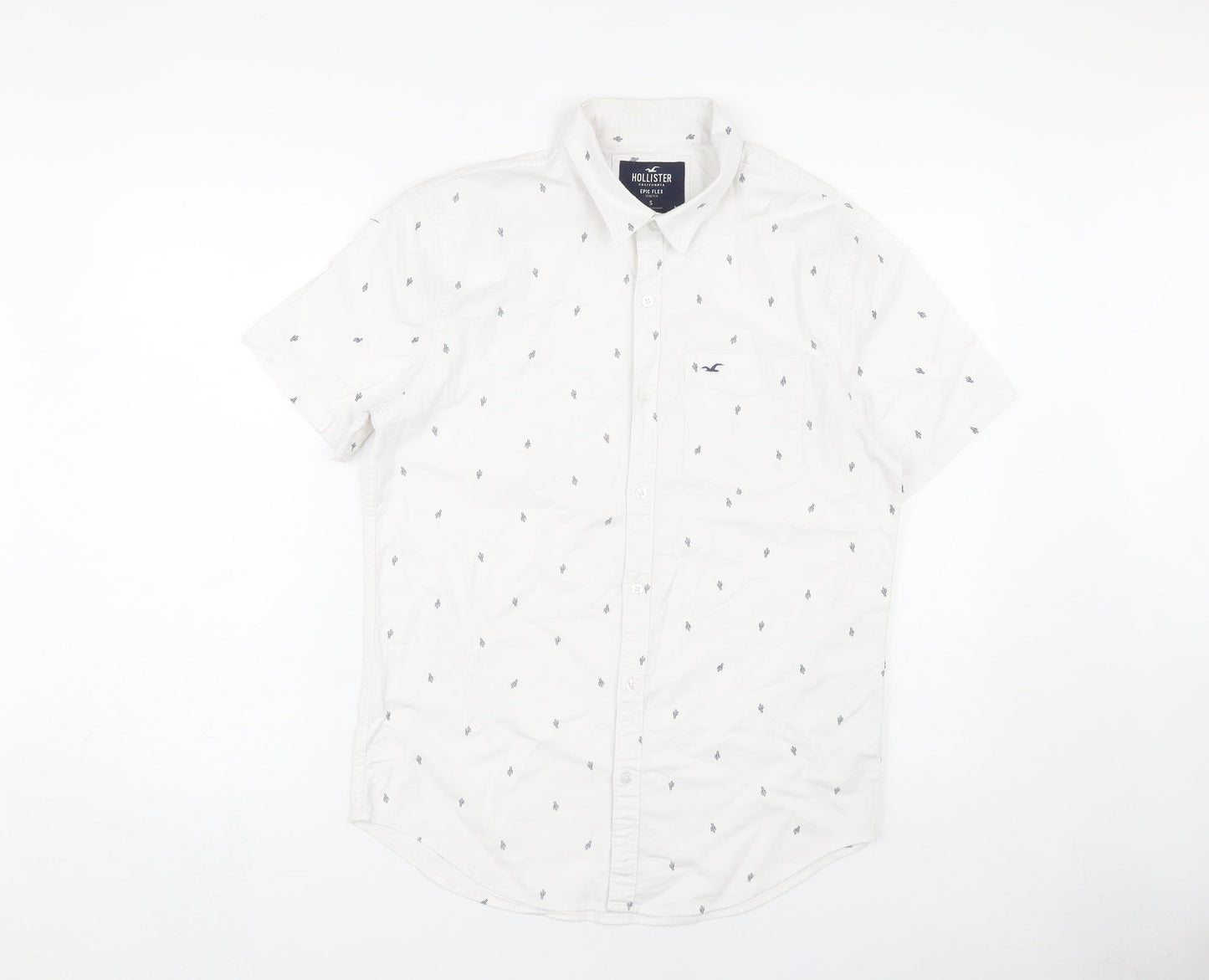 Hollister Men's White Slim Fit Button-Up Shirt S