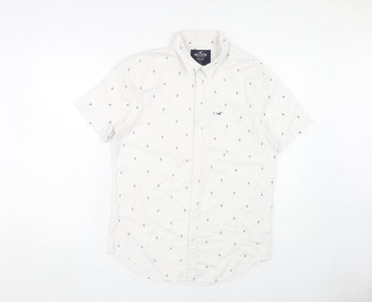 Hollister Men's White Slim Fit Button-Up Shirt S