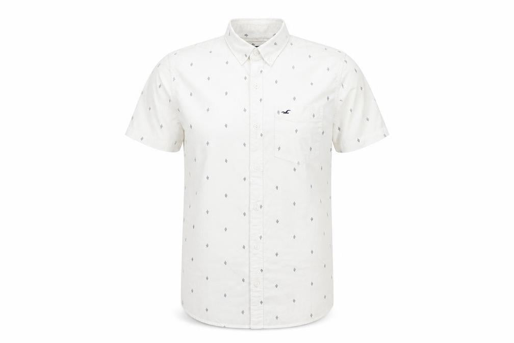 Hollister Men's White Slim Fit Button-Up Shirt S