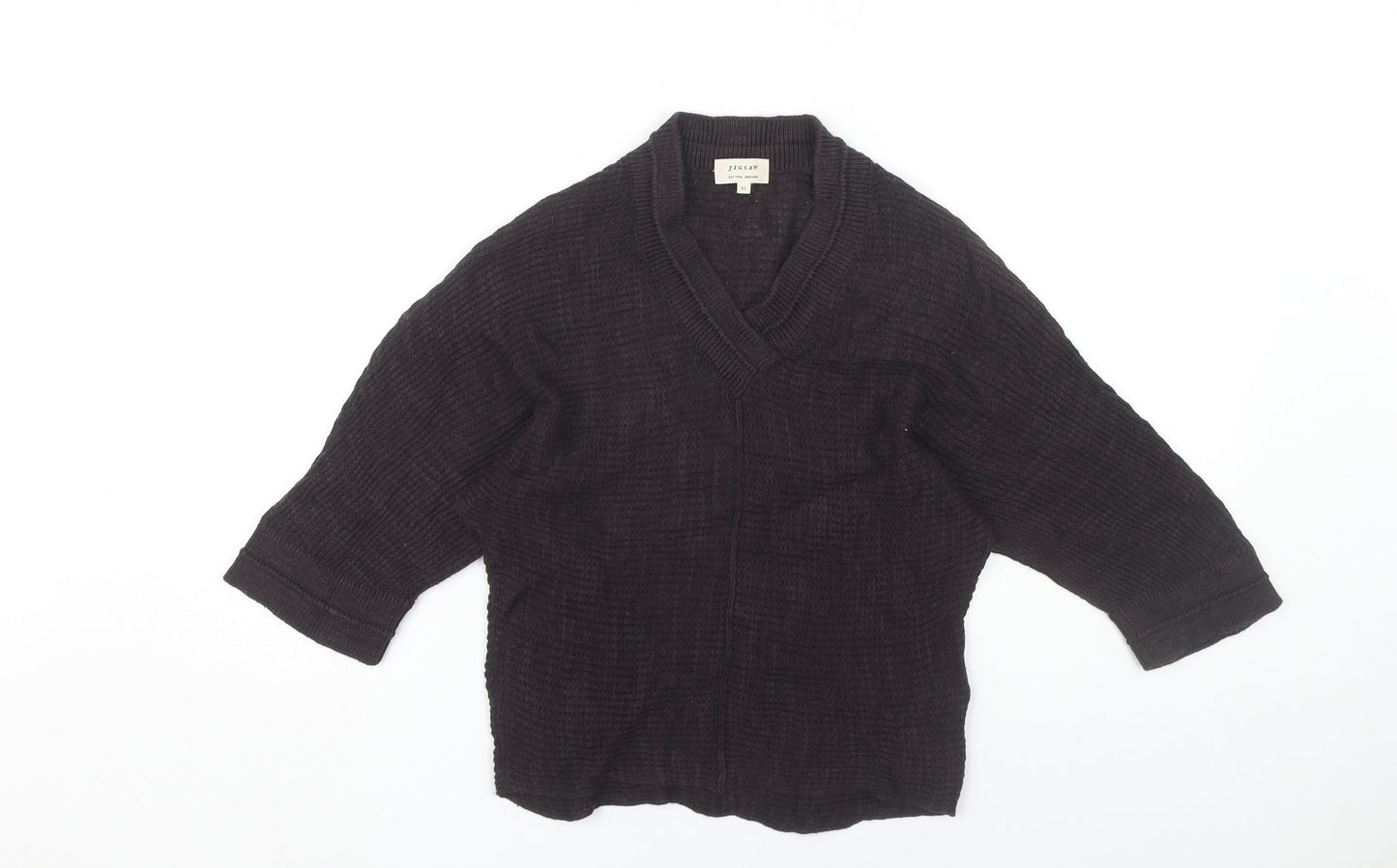 Jigsaw Women's Black Linen-Cotton V-Neck Jumper XS