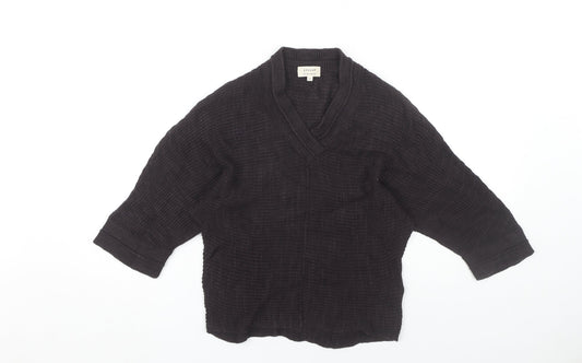 Jigsaw Women's Black Linen-Cotton V-Neck Jumper XS