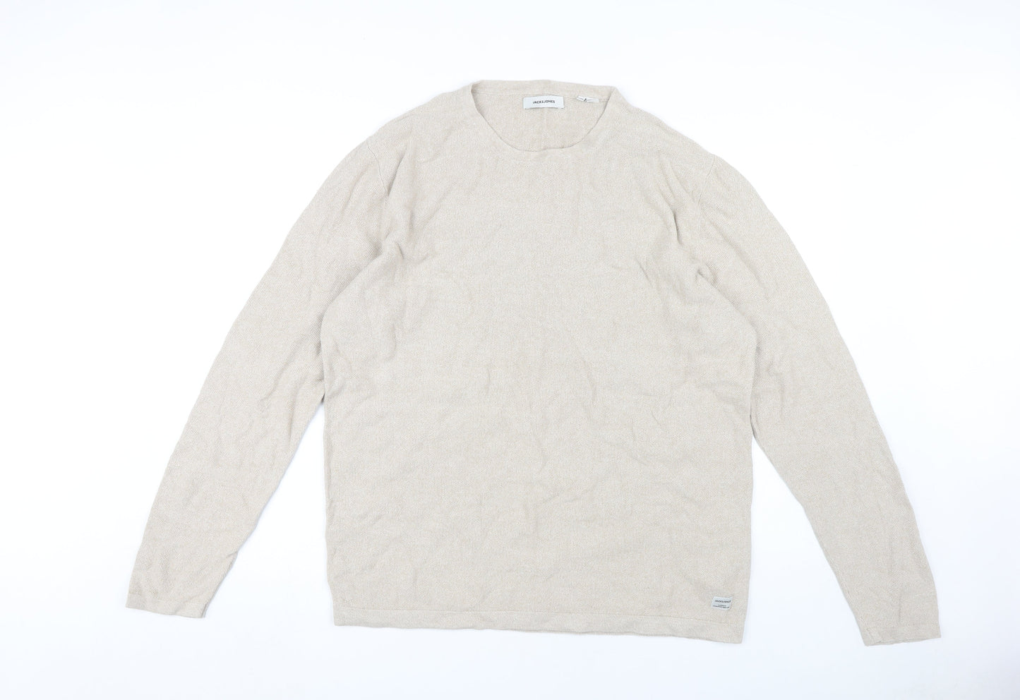 Jack & Jones Men’s Beige Cotton Long Sleeve T-Shirt 2XL