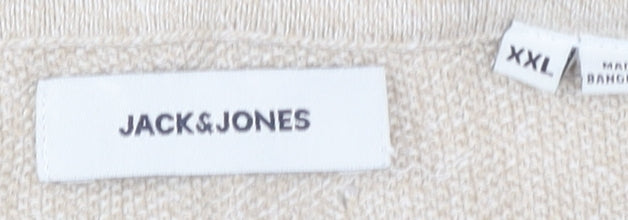 Jack & Jones Men’s Beige Cotton Long Sleeve T-Shirt 2XL