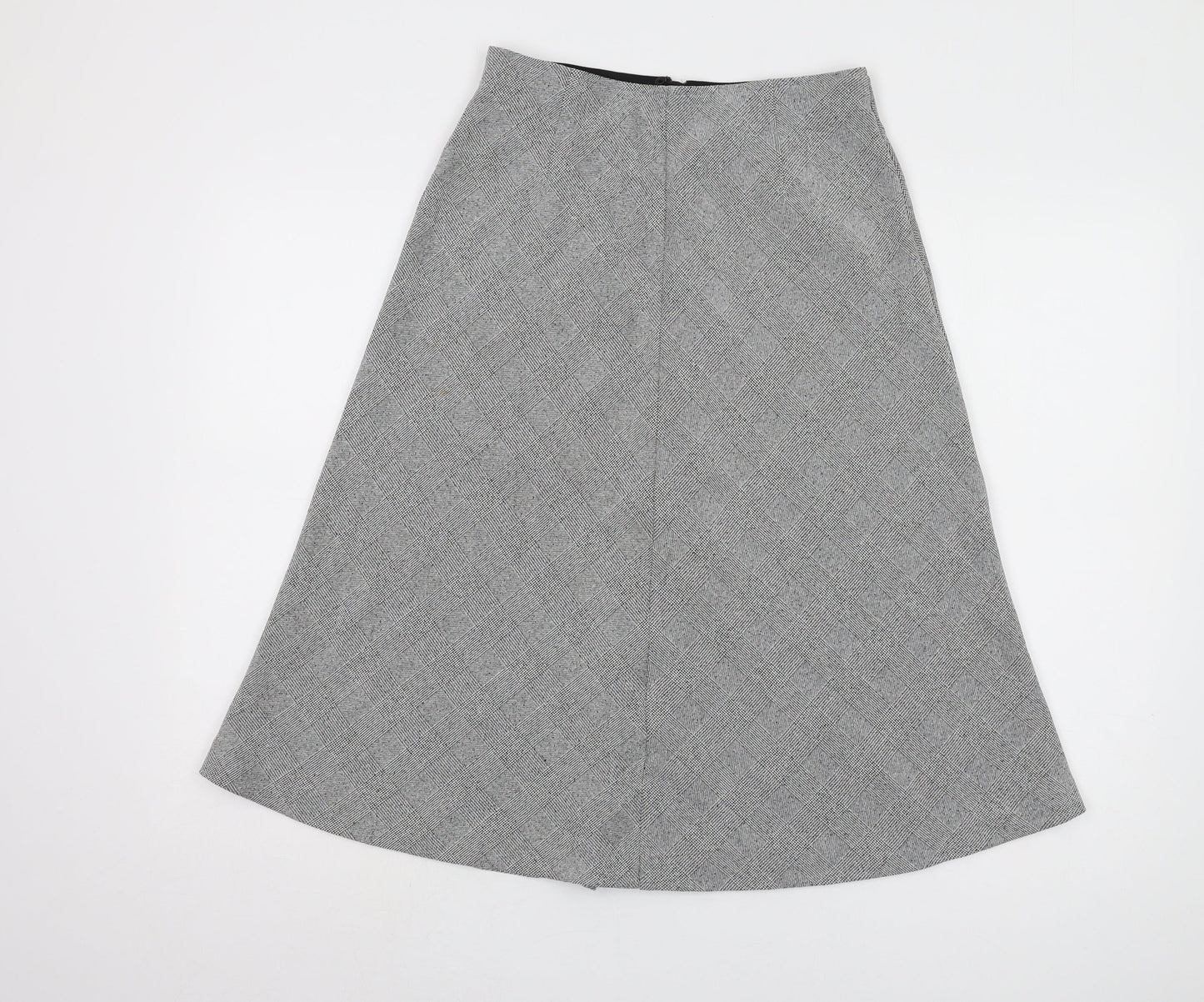 H&M Women’s Grey Check A-Line Midi Skirt Size 8