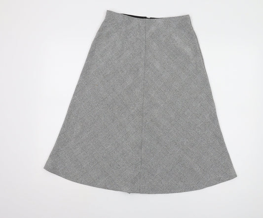 H&M Women’s Grey Check A-Line Midi Skirt Size 8