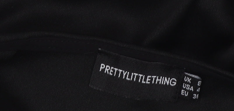 PrettyLittleThing Black Fringe Halter Dress, Size 8, Women