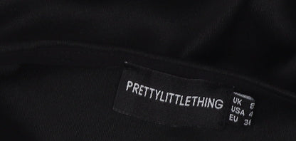 PrettyLittleThing Black Fringe Halter Dress, Size 8, Women