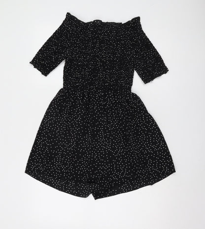 Nasty Gal Women's Black Polka Dot Off Shoulder Playsuit - Size 12