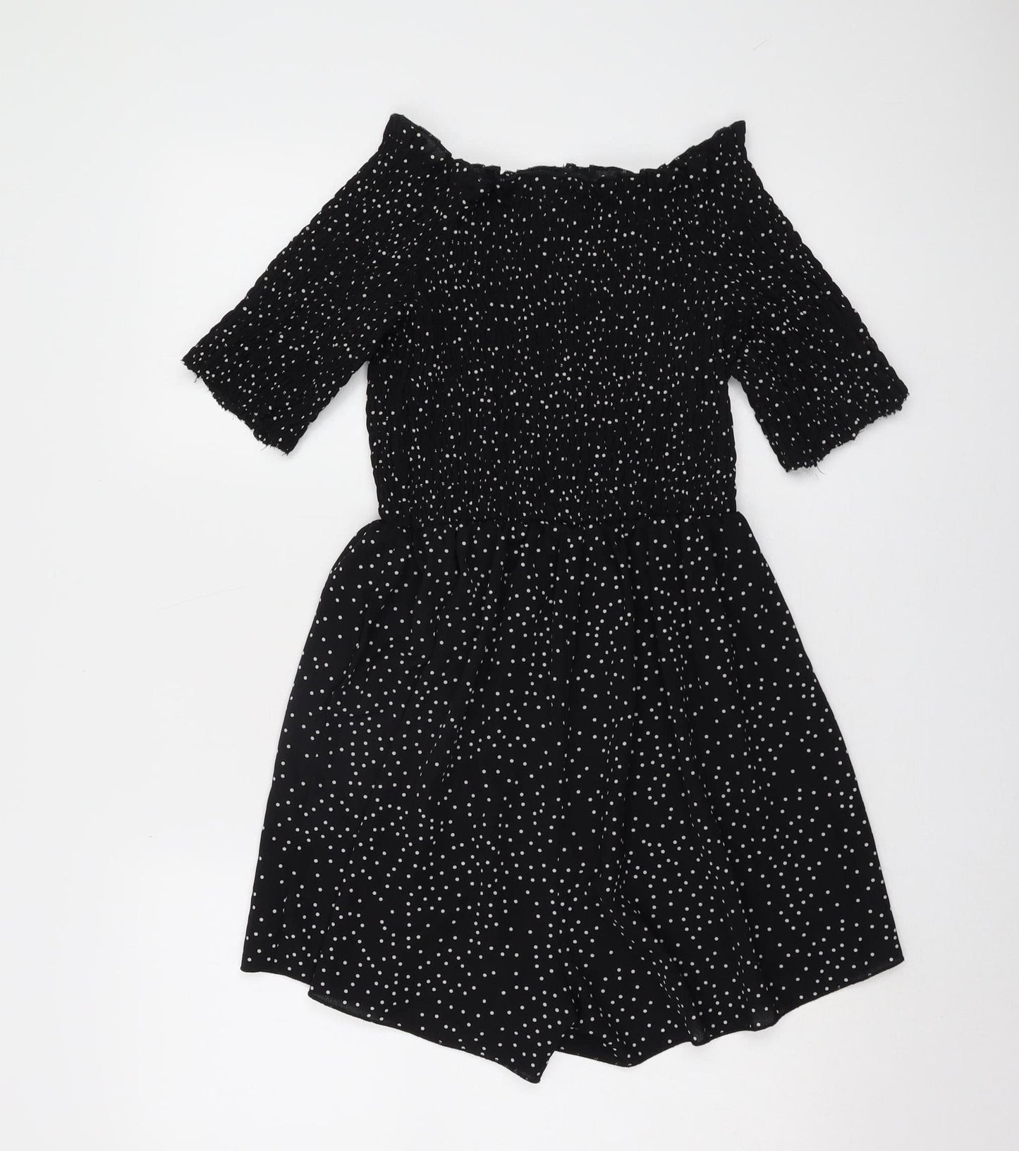 Nasty Gal Women's Black Polka Dot Off Shoulder Playsuit - Size 12