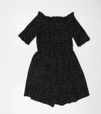 Nasty Gal Women's Black Polka Dot Off Shoulder Playsuit - Size 12