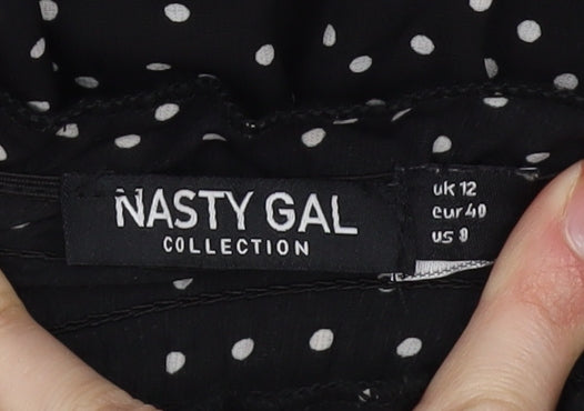 Nasty Gal Women's Black Polka Dot Off Shoulder Playsuit - Size 12