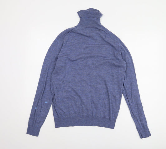 Uniqlo Men's Blue Roll Neck Wool Pullover M