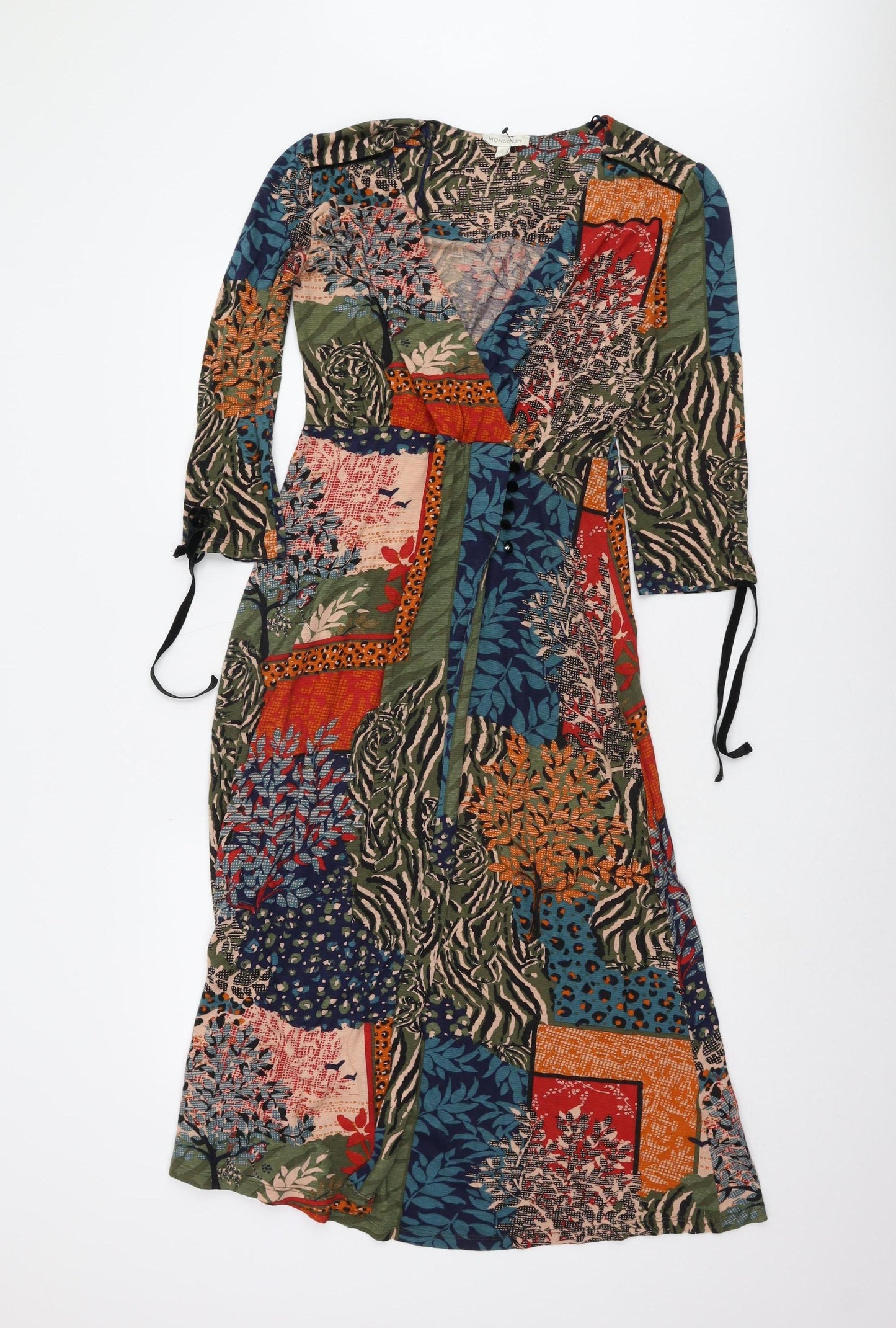 Monsoon Women's Multicoloured Patchwork Wrap Dress S