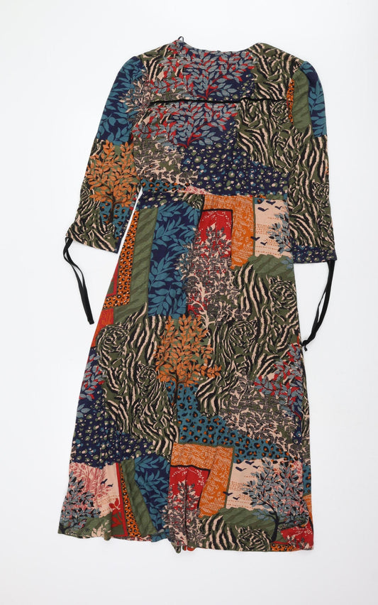 Monsoon Women's Multicoloured Patchwork Wrap Dress S