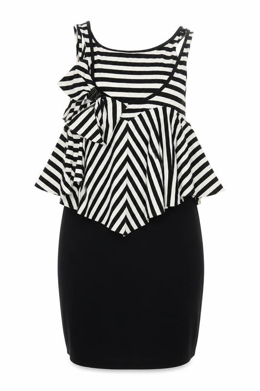 Lipsy Women’s Black & White Striped Bow A-Line Dress Size 12