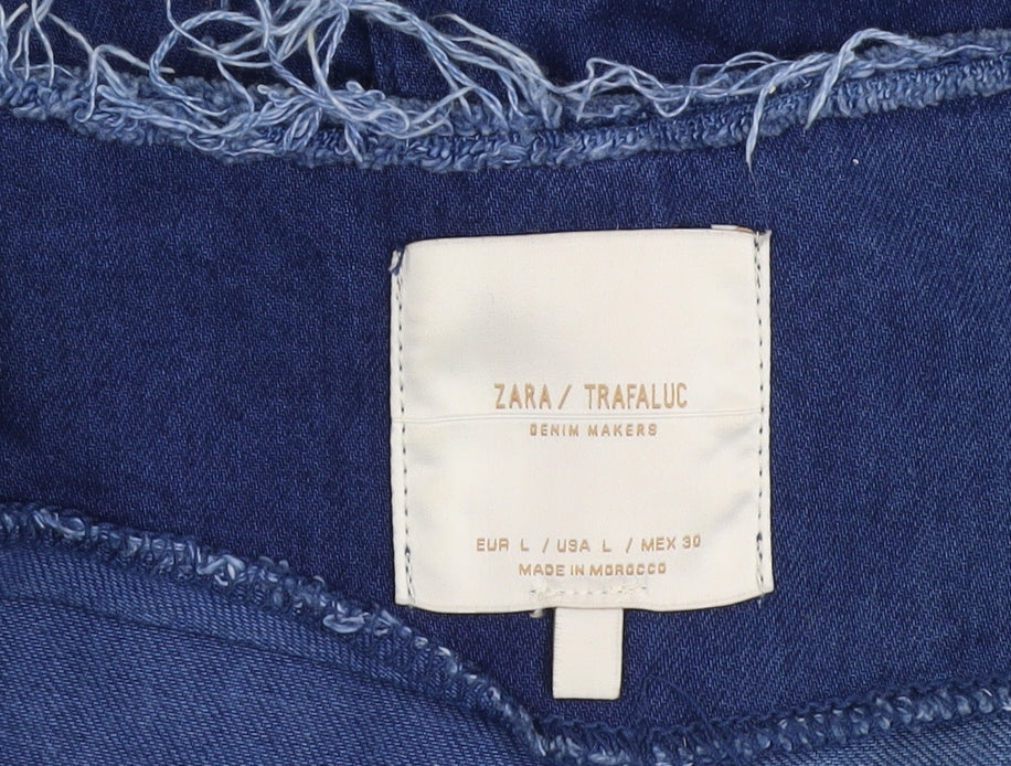 Zara Women's Blue Denim Dungaree Shorts L