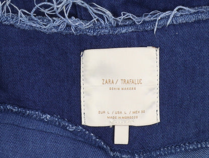 Zara Women's Blue Denim Dungaree Shorts L
