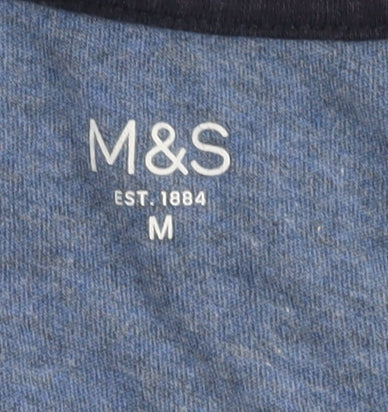 Marks and Spencer Men's Blue Short Sleeve T-Shirt - Medium