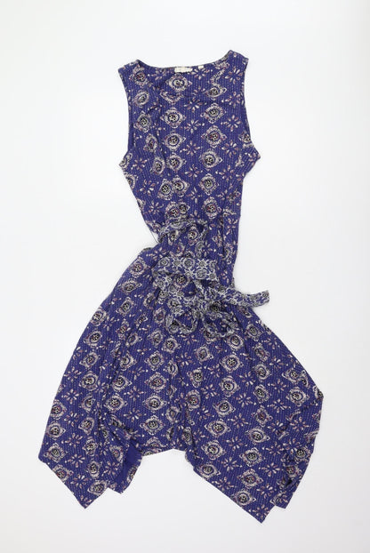 Fat Face Women's Blue Geometric Jersey Dress, Size 14