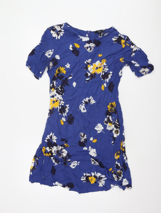 Next Women's Blue Floral Half Sleeve Dress Size 10