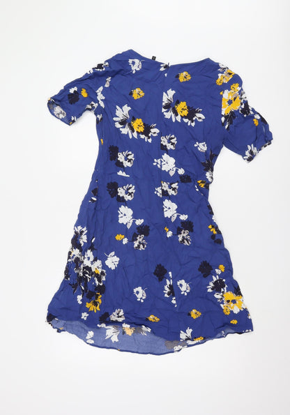 Next Women's Blue Floral Half Sleeve Dress Size 10
