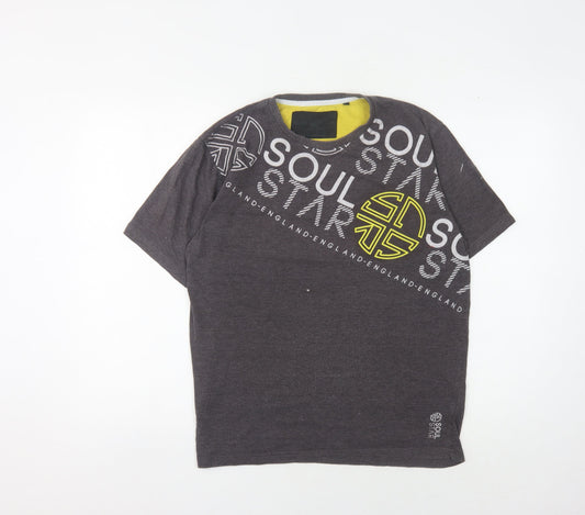 Soul Star Men's Black Graphic Print T-Shirt - M