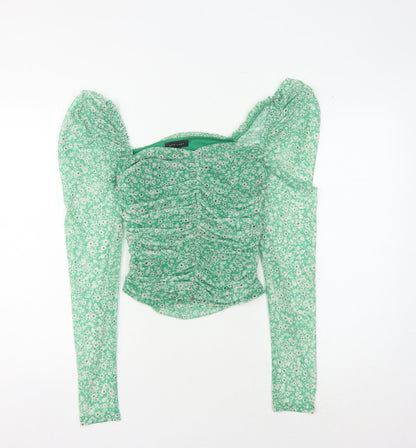 New Look Women's Green Floral Blouse, Size 10