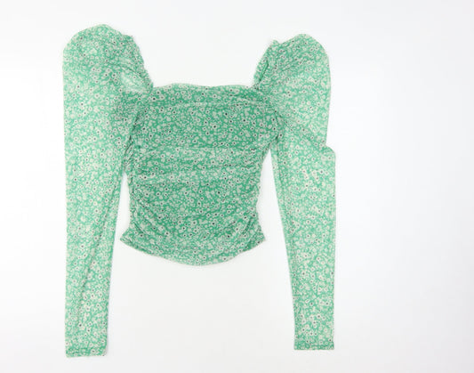New Look Women's Green Floral Blouse, Size 10