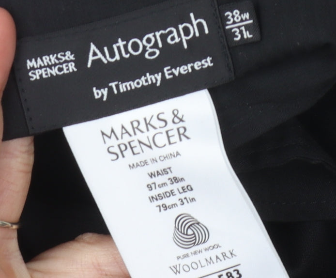 Marks & Spencer Men Black Wool Trousers 38