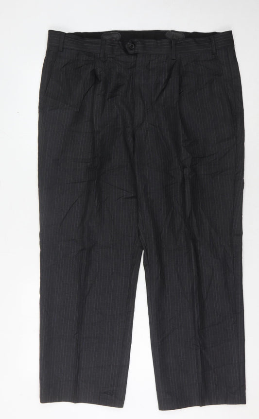 DAKS Men's Black Wool Striped Trousers, 54S