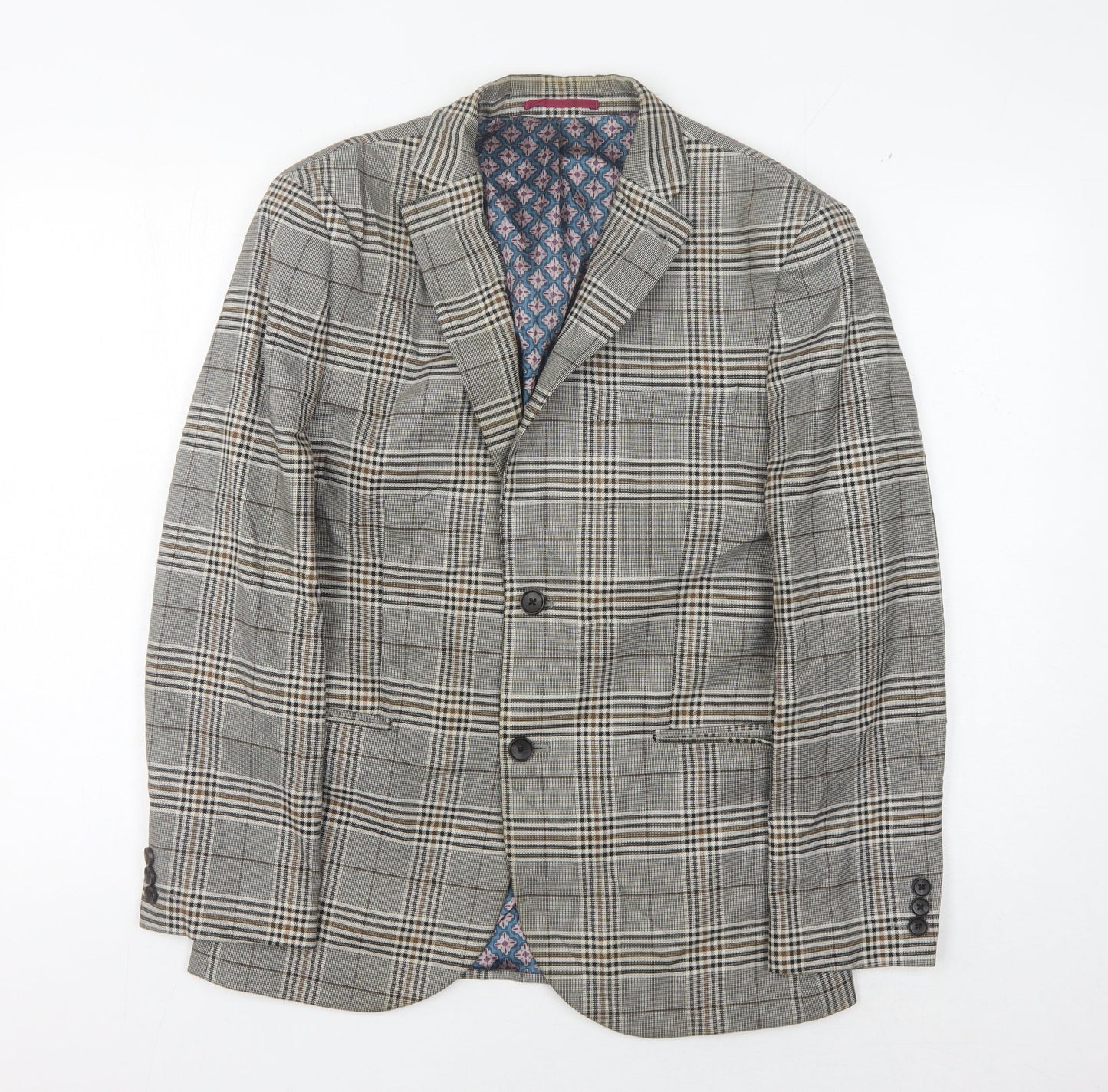 Next Men's Grey Plaid Blazer Jacket, 38 Short Length