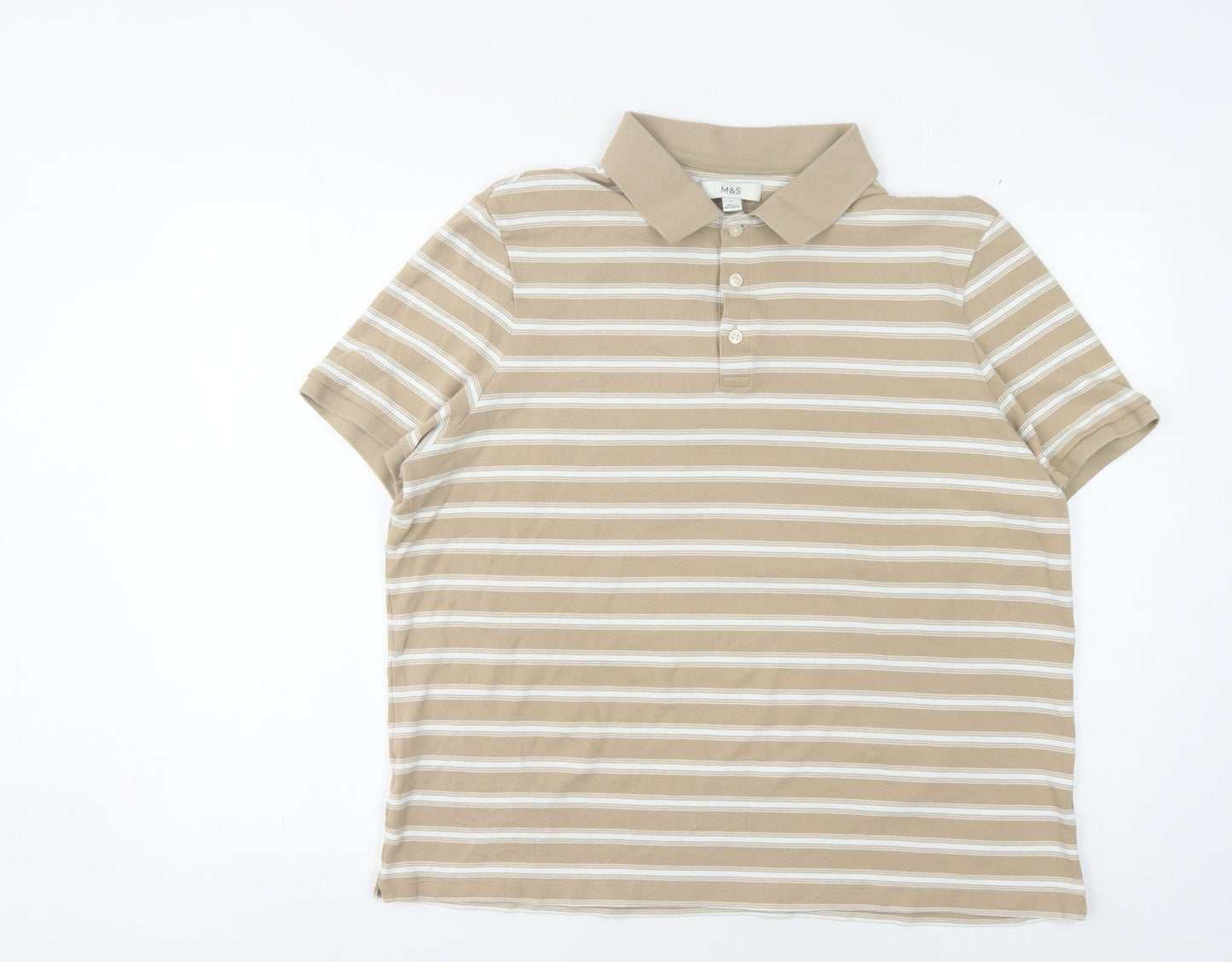 Marks & Spencer Men's Beige Striped 2XL Polo Shirt