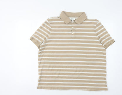 Marks & Spencer Men's Beige Striped 2XL Polo Shirt