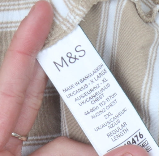 Marks & Spencer Men's Beige Striped 2XL Polo Shirt