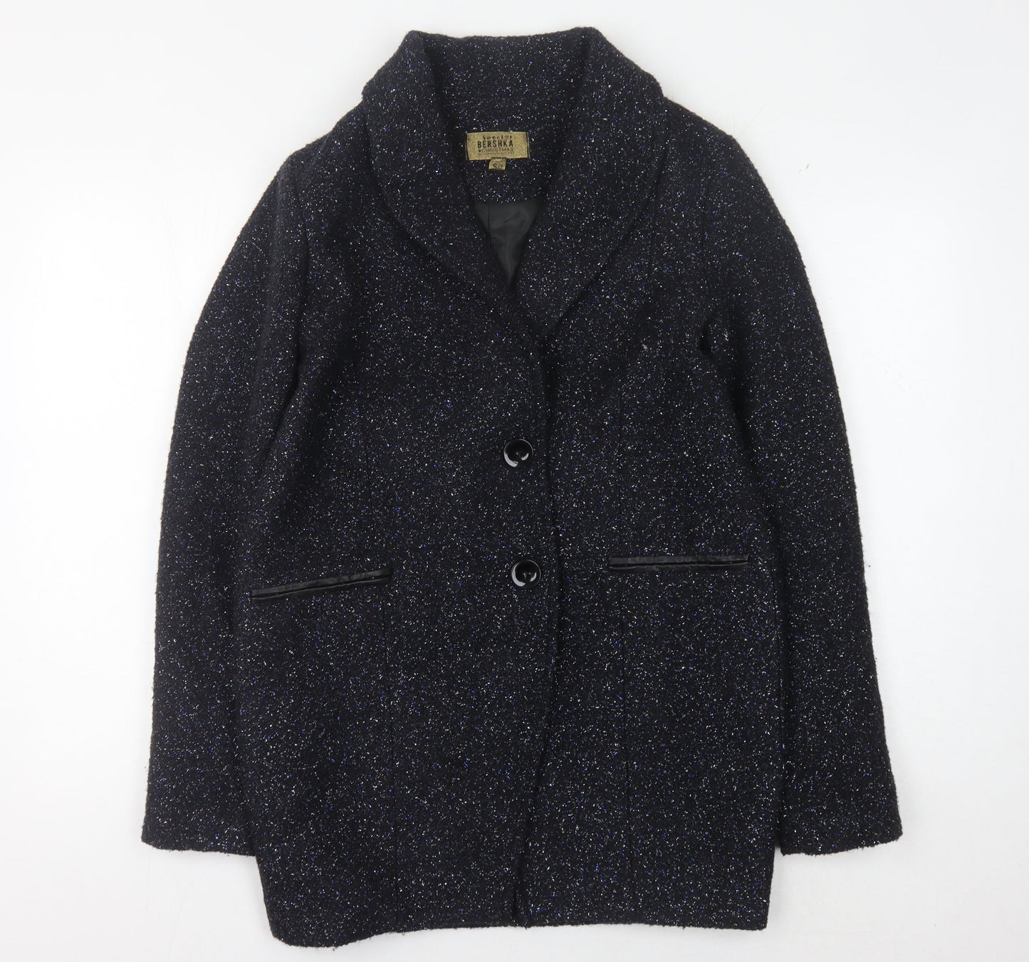 Womens UK Size S Bershka Black Basic Coat