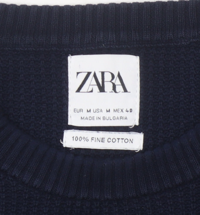 Zara Men's Blue Cotton Pullover Jumper M